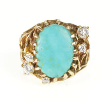 Load image into Gallery viewer, 14K Turquoise CZ Textured Nugget Web Statement Ring Size 7.75 Yellow Gold