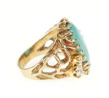 Load image into Gallery viewer, 14K Turquoise CZ Textured Nugget Web Statement Ring Size 7.75 Yellow Gold