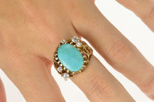 Load image into Gallery viewer, 14K Turquoise CZ Textured Nugget Web Statement Ring Size 7.75 Yellow Gold