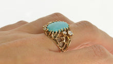 Load image into Gallery viewer, 14K Turquoise CZ Textured Nugget Web Statement Ring Size 7.75 Yellow Gold