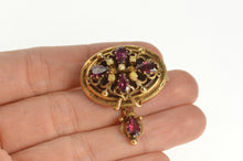 Load image into Gallery viewer, 14K Victorian Seed Pearl Tourmaline Statement Pin/Brooch Yellow Gold