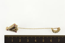 Load image into Gallery viewer, 10K Seed Pearl Ruby Stag Crescent Moon Lapel Pin/Brooch Yellow Gold