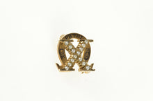 Load image into Gallery viewer, 10K Victorian Omega Chi Seed Pearl Enamel X Lapel Pin/Brooch Yellow Gold