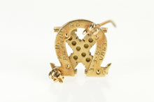 Load image into Gallery viewer, 10K Victorian Omega Chi Seed Pearl Enamel X Lapel Pin/Brooch Yellow Gold