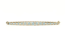 Load image into Gallery viewer, 14K Art Deco Blue Enamel Daisy Flower Filigree Bar Pin/Brooch Yellow Gold