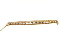 Load image into Gallery viewer, 14K Art Deco Blue Enamel Daisy Flower Filigree Bar Pin/Brooch Yellow Gold