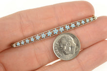 Load image into Gallery viewer, 14K Art Deco Blue Enamel Daisy Flower Filigree Bar Pin/Brooch Yellow Gold