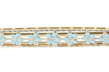 Load image into Gallery viewer, 14K Art Deco Blue Enamel Daisy Flower Filigree Bar Pin/Brooch Yellow Gold