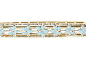 14K Art Deco Blue Enamel Daisy Flower Filigree Bar Pin/Brooch Yellow Gold