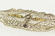 Load image into Gallery viewer, 10K Art Deco Diamond Filigree Two Tone Leaf Ornate Pin/Brooch White Gold