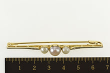 Load image into Gallery viewer, 14K Pearl Diamond Accent Ornate Retro Bar Pin/Brooch Yellow Gold