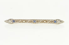 Load image into Gallery viewer, 14K Art Deco Filigree Iolite Seed Pearl Ornate Bar Pin/Brooch Yellow Gold
