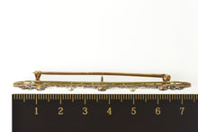 Load image into Gallery viewer, 14K Art Deco Filigree Iolite Seed Pearl Ornate Bar Pin/Brooch Yellow Gold