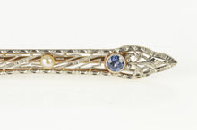 Load image into Gallery viewer, 14K Art Deco Filigree Iolite Seed Pearl Ornate Bar Pin/Brooch Yellow Gold