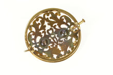 Load image into Gallery viewer, 14K 1940's Diamond Inset Ornate Scrollwork Round Pin/Brooch Yellow Gold