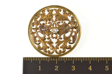 Load image into Gallery viewer, 14K 1940's Diamond Inset Ornate Scrollwork Round Pin/Brooch Yellow Gold