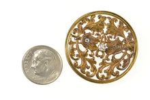 Load image into Gallery viewer, 14K 1940's Diamond Inset Ornate Scrollwork Round Pin/Brooch Yellow Gold