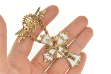 Load image into Gallery viewer, 14K Victorian Ornate Enamel Masonic Heraldic Cross Pin/Brooch Yellow Gold