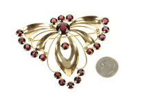 Load image into Gallery viewer, 14K Ornate Syn. Garnet Retro Butterfly Moth Pin/Brooch Yellow Gold