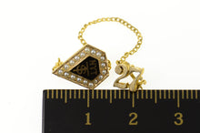Load image into Gallery viewer, 14K NYT TS Black Enamel Seed Pearl Lapel Pin/Brooch Yellow Gold
