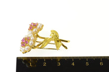 Load image into Gallery viewer, 18K Retro Ruby Pearl Flower Bouquet Pin/Brooch Yellow Gold