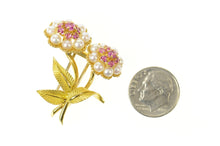 Load image into Gallery viewer, 18K Retro Ruby Pearl Flower Bouquet Pin/Brooch Yellow Gold