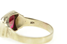 Load image into Gallery viewer, 10K Art Deco Squared Syn. Ruby Men's Statement Ring Size 12 White Gold