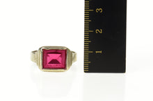 Load image into Gallery viewer, 10K Art Deco Squared Syn. Ruby Men's Statement Ring Size 12 White Gold