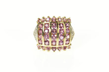 Load image into Gallery viewer, 10K Pink Topaz Channel Striped Diamond Accent Ring Size 6 Yellow Gold