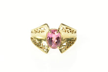 Load image into Gallery viewer, 10K Oval Pink Topaz Filigree Trim Statement Ring Size 5 Yellow Gold