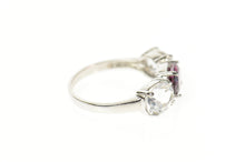 Load image into Gallery viewer, 10K Three Stone Oval Cubic Zirconia Purple Tourmaline Ring Size 6 White Gold