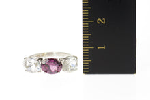 Load image into Gallery viewer, 10K Three Stone Oval Cubic Zirconia Purple Tourmaline Ring Size 6 White Gold