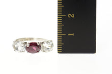 Load image into Gallery viewer, 10K Three Stone Purple Tourmaline Cubic Zirconia Ring Size 6 White Gold