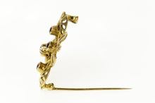 Load image into Gallery viewer, 10K Victorian Syn. Ruby Diamond Clover Filigree Pin/Brooch Yellow Gold