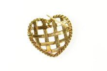 Load image into Gallery viewer, 14K Retro Blue Green Enamel Woven Heart Pin/Brooch Yellow Gold