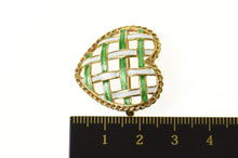 Load image into Gallery viewer, 14K Retro Blue Green Enamel Woven Heart Pin/Brooch Yellow Gold