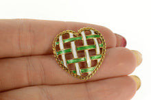 Load image into Gallery viewer, 14K Retro Blue Green Enamel Woven Heart Pin/Brooch Yellow Gold