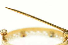 Load image into Gallery viewer, 14K 1950's Pearl Diamond Emerald Opal Circle Pin/Brooch Yellow Gold