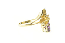 Load image into Gallery viewer, 14K Amethyst Emerald Cut Leaf Design Diamond Ring Size 5.5 Yellow Gold