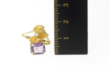 Load image into Gallery viewer, 14K Amethyst Emerald Cut Leaf Design Diamond Ring Size 5.5 Yellow Gold