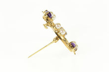 Load image into Gallery viewer, 14K Amethyst Pearl Ornate Floral Round Wreath Pin/Brooch Yellow Gold