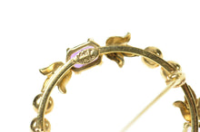 Load image into Gallery viewer, 14K Amethyst Pearl Ornate Floral Round Wreath Pin/Brooch Yellow Gold