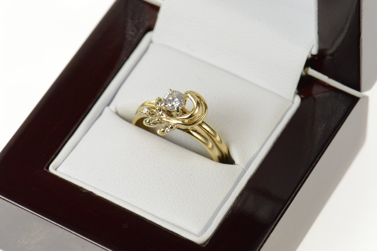 14K 0.38 Ctw Diamond Floral Engagement Bridal Set Ring Size 7 Yellow Gold
