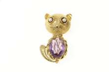 Load image into Gallery viewer, 14K 1960's Amethyst Pearl Garnet Cat Kitten Pin/Brooch Yellow Gold