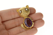 Load image into Gallery viewer, 14K 1960's Amethyst Pearl Garnet Cat Kitten Pin/Brooch Yellow Gold