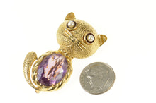 Load image into Gallery viewer, 14K 1960's Amethyst Pearl Garnet Cat Kitten Pin/Brooch Yellow Gold