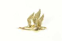 Load image into Gallery viewer, 14K Ruby Eyed Canadian Geese Flying Ornate Pin/Brooch Yellow Gold
