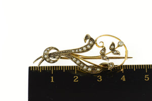 9K Victorian Ornate Seed Pearl Floral Vine Pin/Brooch Yellow Gold