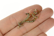 Load image into Gallery viewer, 9K Victorian Ornate Seed Pearl Floral Vine Pin/Brooch Yellow Gold