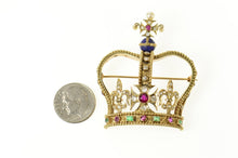 Load image into Gallery viewer, 14K Encrusted Victorian Diamond Ruby Crown Pin/Brooch Yellow Gold